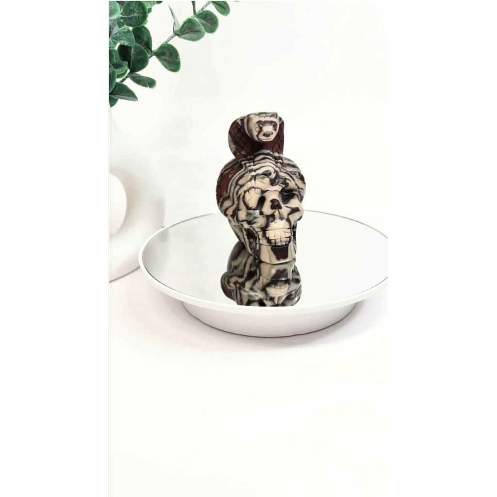 Zebra Jaspis Totenkopf mit Kobra